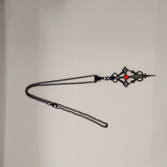 2XHP!! NWT Goth Black Witch's Cross with Red Stone Necklace!! - Picture 2 of 6